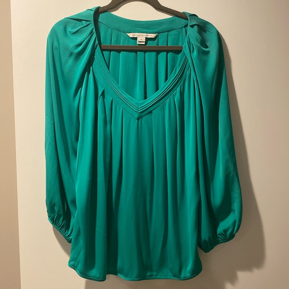 Diane Von Furstenberg Green Silk Top